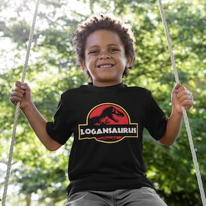 Personalised Jurassic Park Dinosaur Inspired Kids Name Printed T-Shirt / Tee