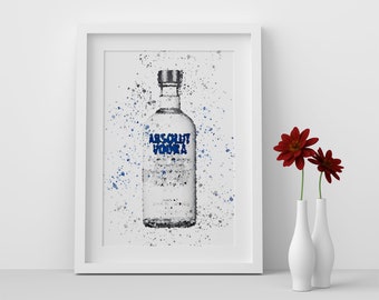 Absolut Original Wodka Flasche Aquarell Splash A3, A4, 10x8, 8x6, 5x7 und 4x6 Wand kunstdrucke