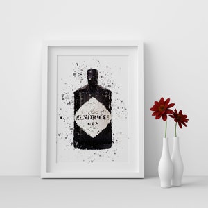 Hendrick&#39;s Gin Bottle Watercolour Splash A3, A4, 10x8, 8x6, 5x7 and 4x6 Wall Art Prints