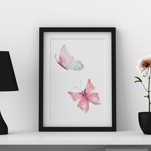 Pink/Blue Watercolour Butterflies A3, A4, 5x7 and 4x6 Wall Art Prints