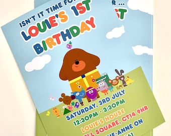 Personalised Hey Duggee Party Invitations 5x7 With Envelopes
