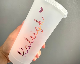 Personalised Cold Cup Starbucks Style Tumbler/Reuseable/Translucent/Clear With Straw