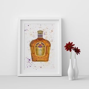 Crown Royal Bottle Watercolour Splash A3, A4, 10x8, 8x6, 5x7 and 4x6 Wall Art Prints