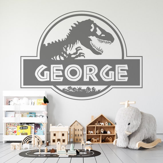 Personalised Jurassic Park Dinosaur Inspired Wall Decal | Custom Kids Name Vinyl | Dinosaur T-Rex Wall Stickers for Kids Bedroom Nursery