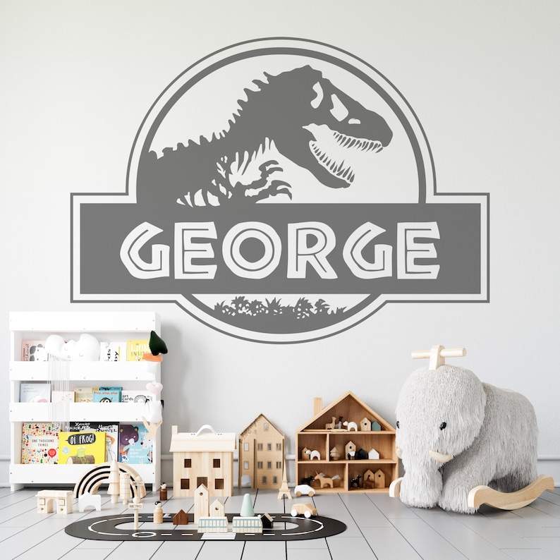 Personalised Jurassic Dinosaur Wall Vinyl Sticker in Dark Grey