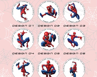 Personalised Spiderman Superhero Inspired Round Matt Party Stickers