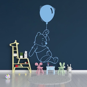Winnie the Pooh with Balloon Wall Vinyl Decal Sticker Kids Nursery