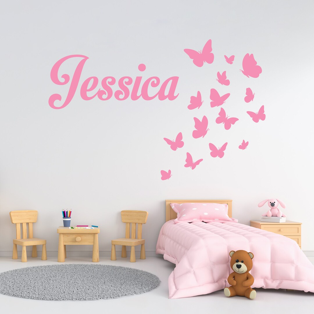 Personalised Name With Butterflies Wall Vinyl Decal Sticker | Kids Room ...