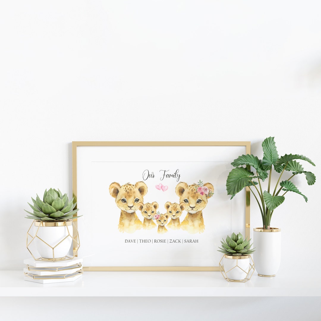 Personalised Lion Family A4 or A3 Landscape Print - Etsy