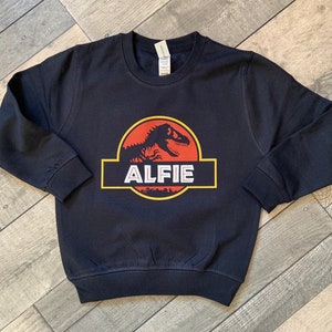 Personalised Jurassic Park Dinosaur Inspired Kids Name Printed Sweatshirt