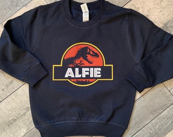 Personalised Jurassic Park Dinosaur Inspired Kids Name Printed Sweatshirt