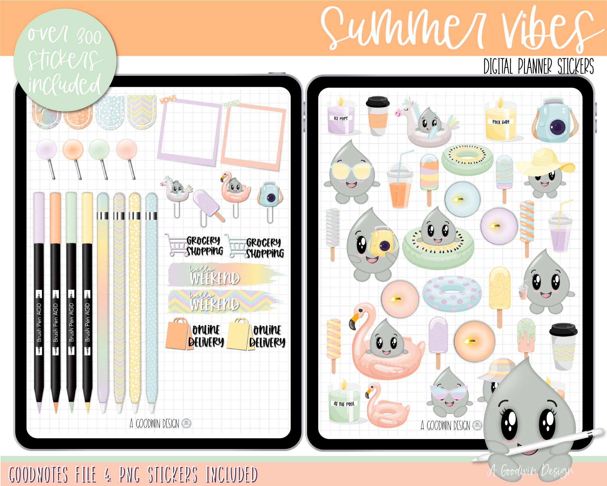 Summer Vibes Digital Planner Stickers Decorative Sticker Set | Etsy