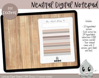 Neutral Digital Notepad | 288 Sectioned Notebook | Landscape Notebook | Digital Notebook | Digital Planning