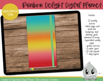 Rainbow Delight Undated Linked Digital Planner | Hyperlinked Planner | Goodnotes Planner | Xodo Planner | Noteshelf Planner | Hobonichi