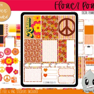Flower Power Digital Planner Stickers | Decorative Sticker Set | Goodnotes Stickers | Digital Planner Stickers | PNG Stickers| Mini Kit