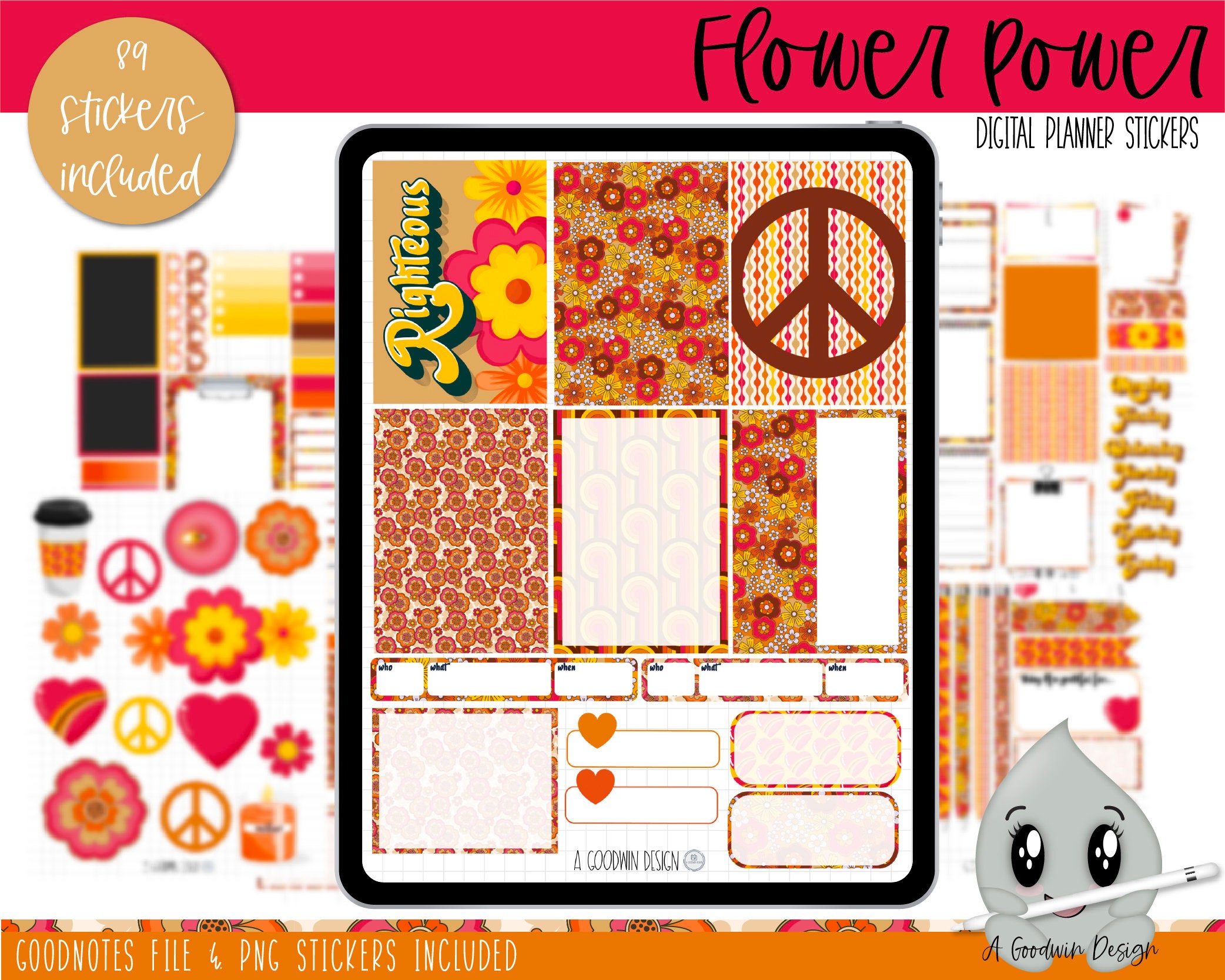 Flower Power Digital Planner Stickers Decorative Sticker Set | Etsy