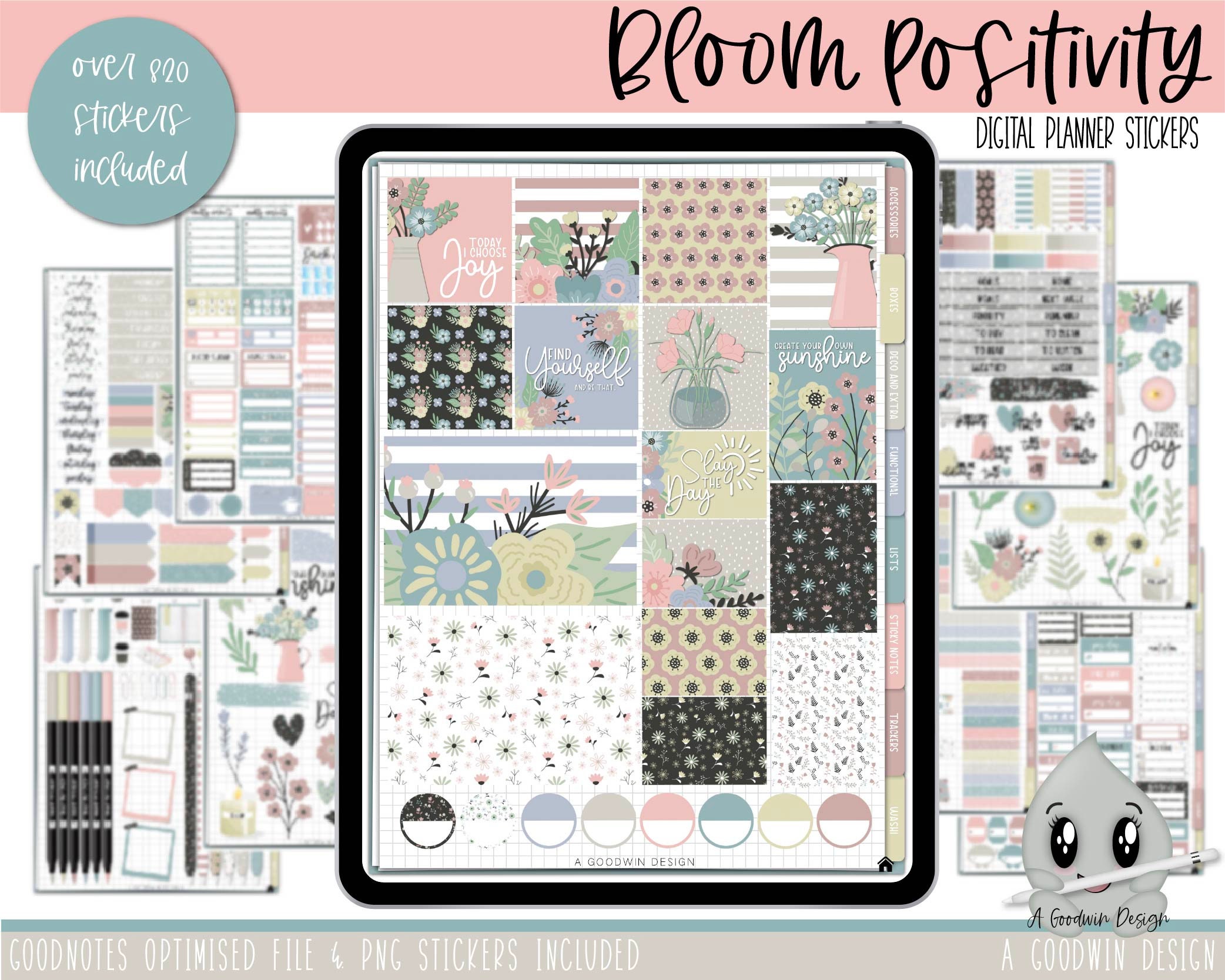 Bloom Positivity Digital Planner Stickers | Goodnotes Planner Stickers | iPad Planning | Digital Sticker Set