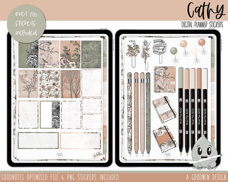 Cathy Vintage Weekly Digital Planner Stickers Goodnotes Planner Stickers iPad Planning Weekly Sticker Set Digital Sticker Set image 2