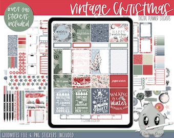 Vintage Weihnachten Digitale Sticker | Goodnotes Sticker | Digitale Planner Aufkleber | PNG Sticker | Digitale Planung