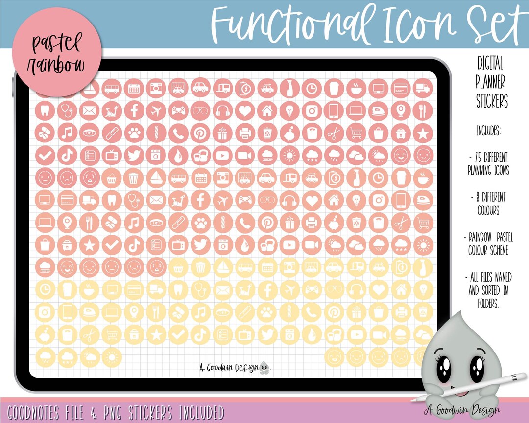 Functional Icons - Pastel Rainbow Planner Stickers | Functional Sticker ...