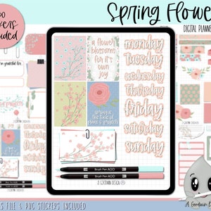 Spring Flowers Digital Planner Stickers | Decorative Sticker Set | Goodnotes Stickers | Digital Planner Stickers | PNG Stickers