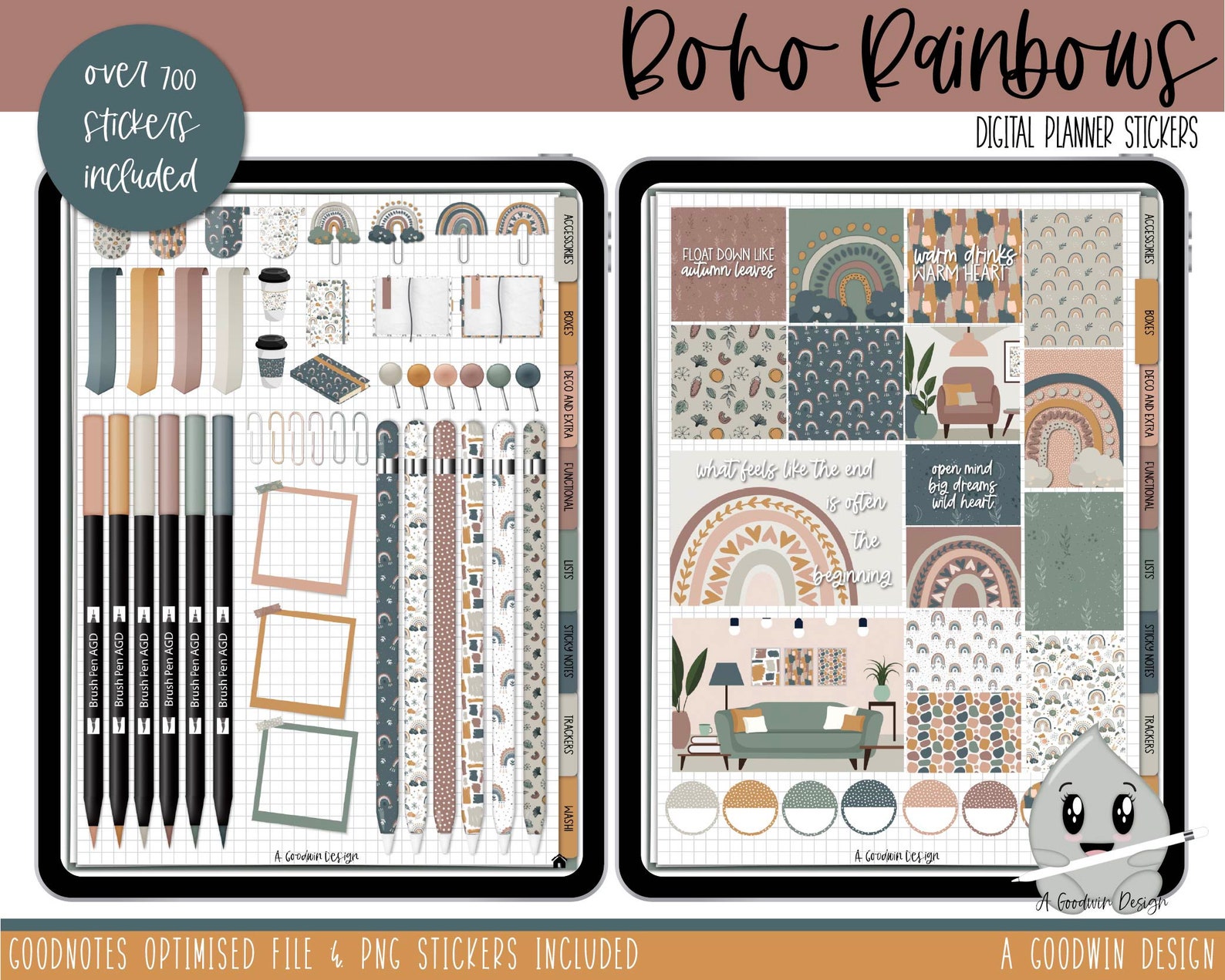 Boho Rainbows Digital Planner Stickers | Goodnotes Planner Stickers ...