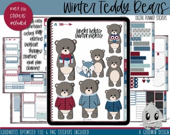 Winter Teddy Bears Digital Planner Stickers | Digital Planner Stickers | Digital Planning | GoodNotes Stickers | PNG Stickers