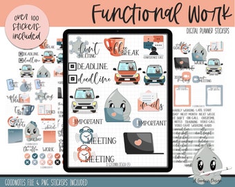 Work Functional Planner Stickers | Decorative Sticker Set | Goodnotes Stickers | Digital Planner Stickers | PNG Stickers