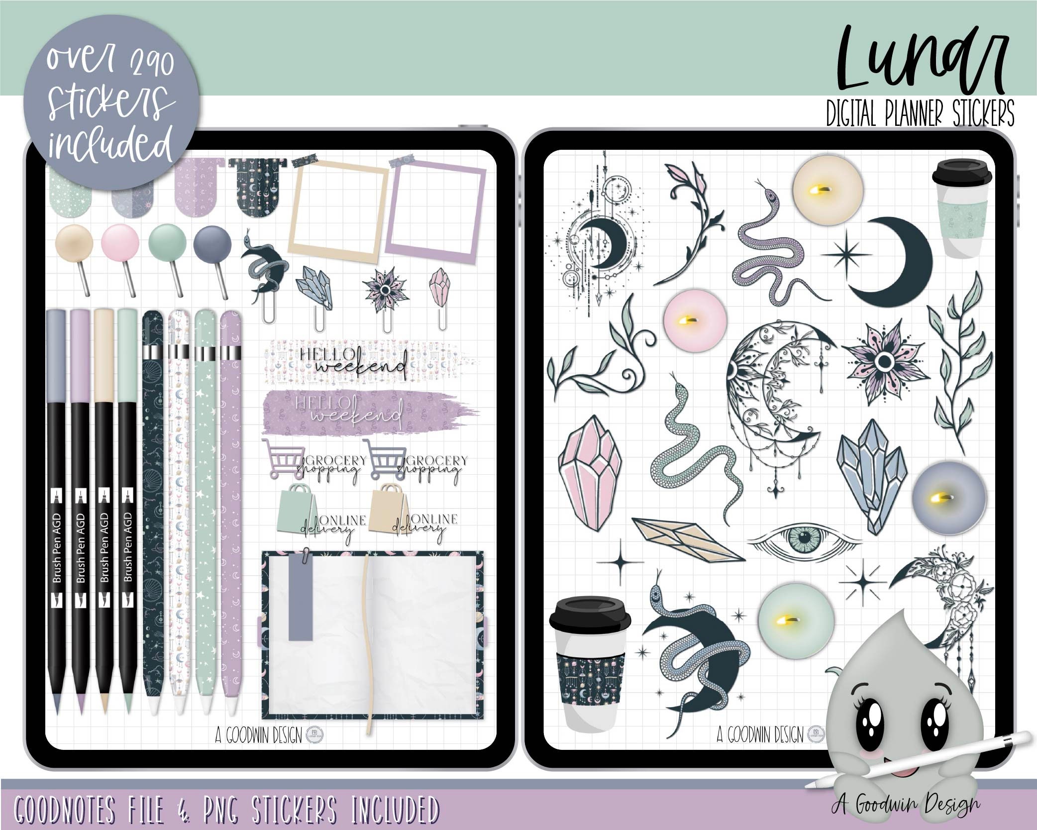 Lunar Digital Planner Stickers Goodnotes Stickers Digital - Etsy