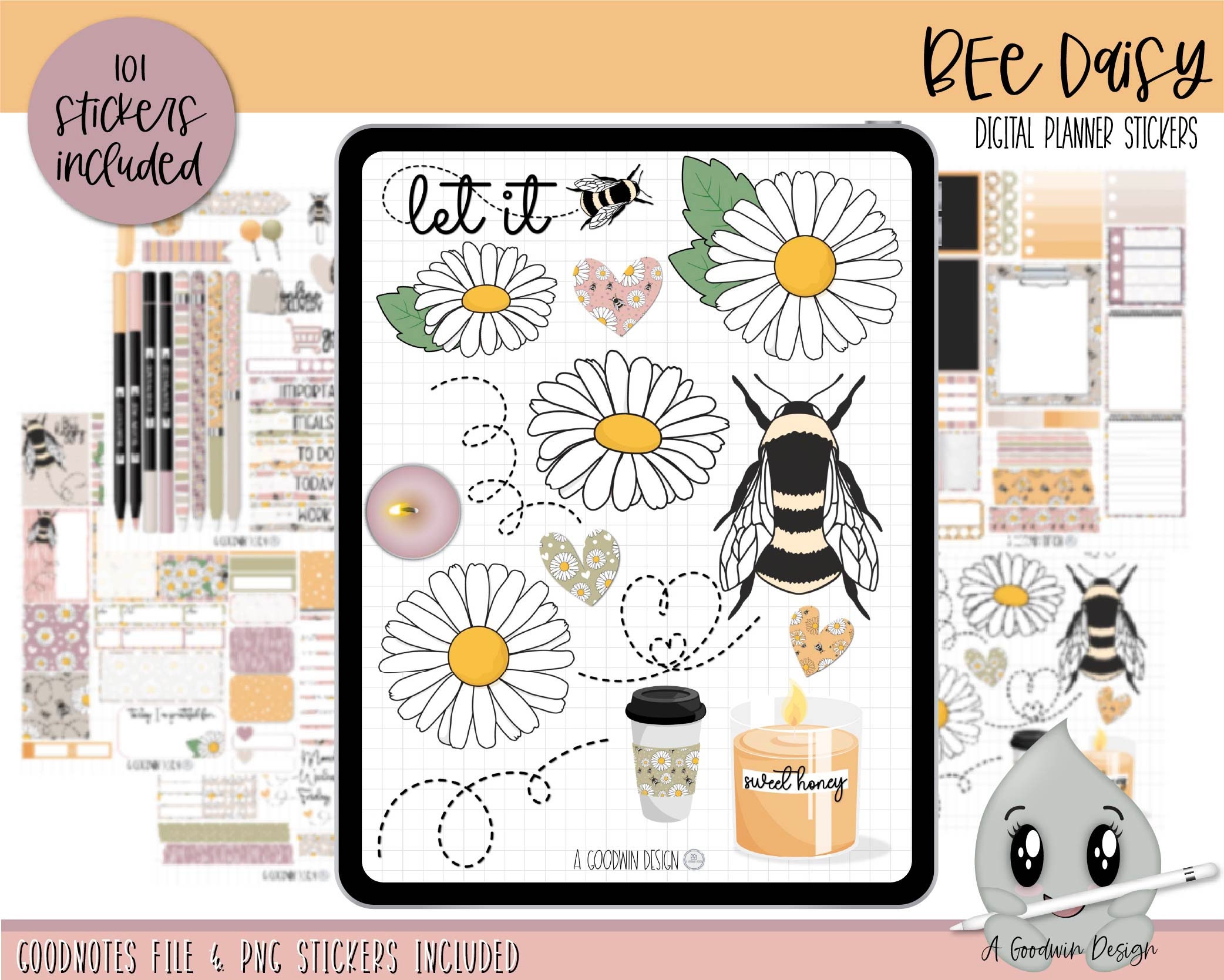 Bee Daisy Digital Planner Stickers Decorative Sticker Set - Etsy