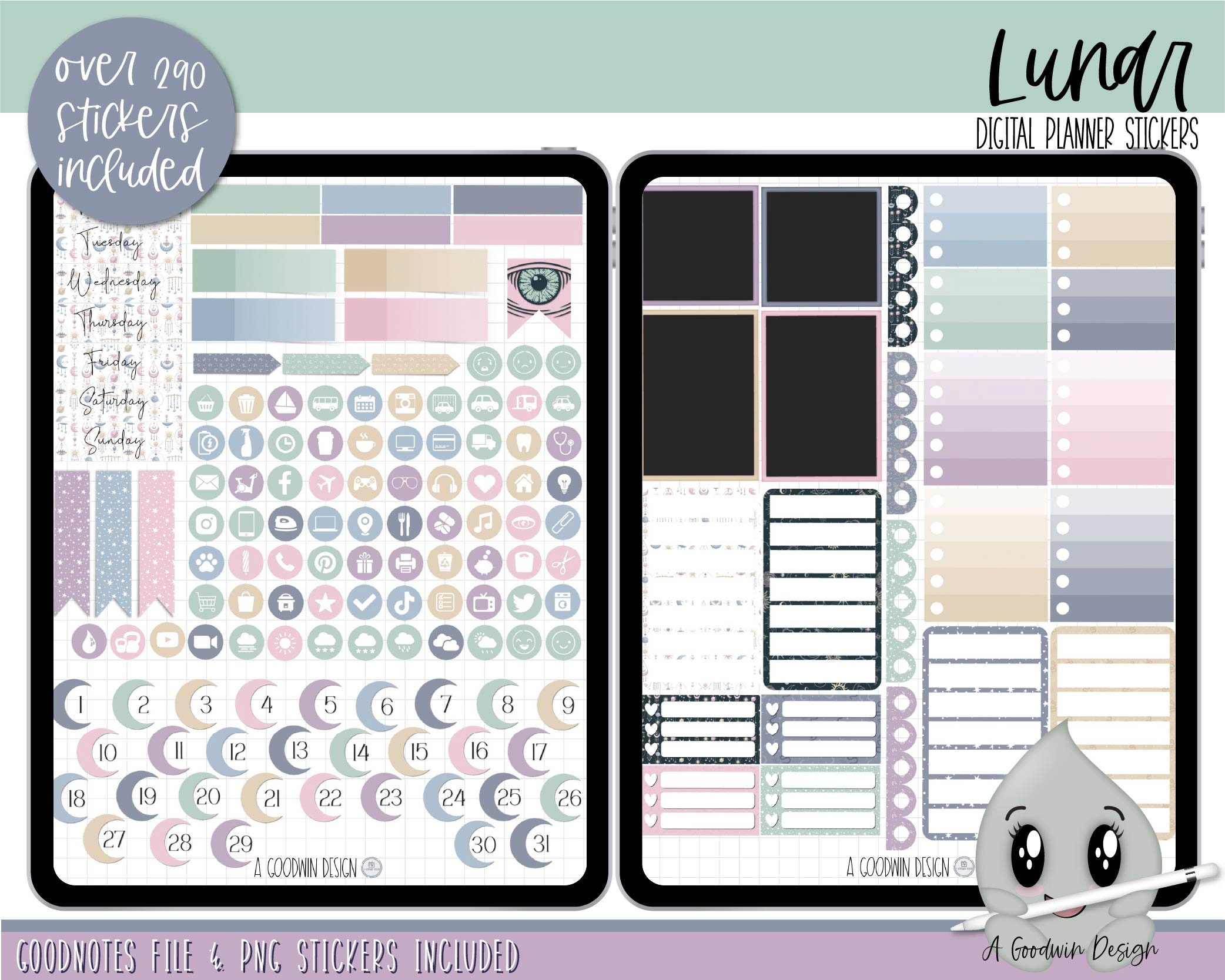 Lunar Digital Planner Stickers Goodnotes Stickers Digital - Etsy