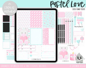 Pastel Love Digital Planner Stickers | Decorative Sticker Set | Goodnotes Stickers | Digital Planner Stickers | PNG Stickers| Mini Kit