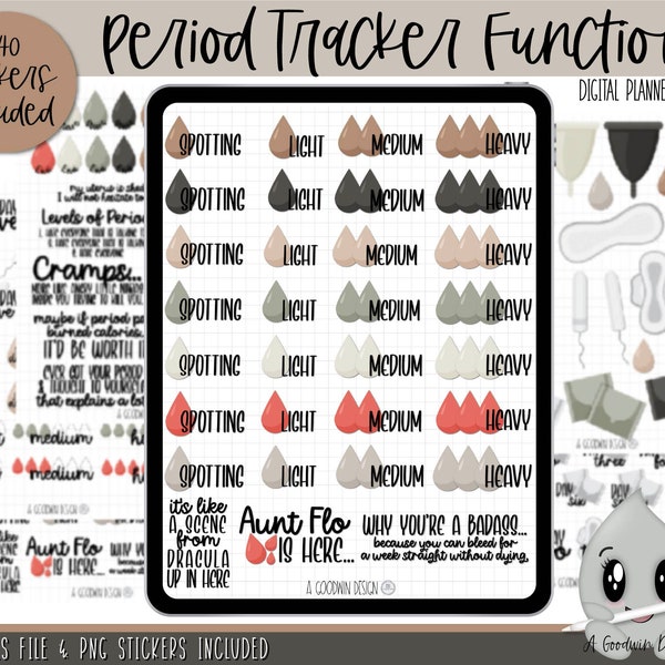 Functional Period Tracker Stickers l Planner Stickers | Functional Stickers | Goodnotes Stickers | Digital Planner Stickers | PNG Stickers