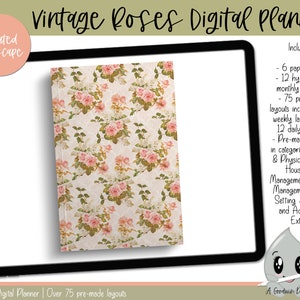 Planner digitale senza data Vintage Roses / Pianificazione digitale / Planner Goodnotes / Planner digitale / Planner paesaggistico