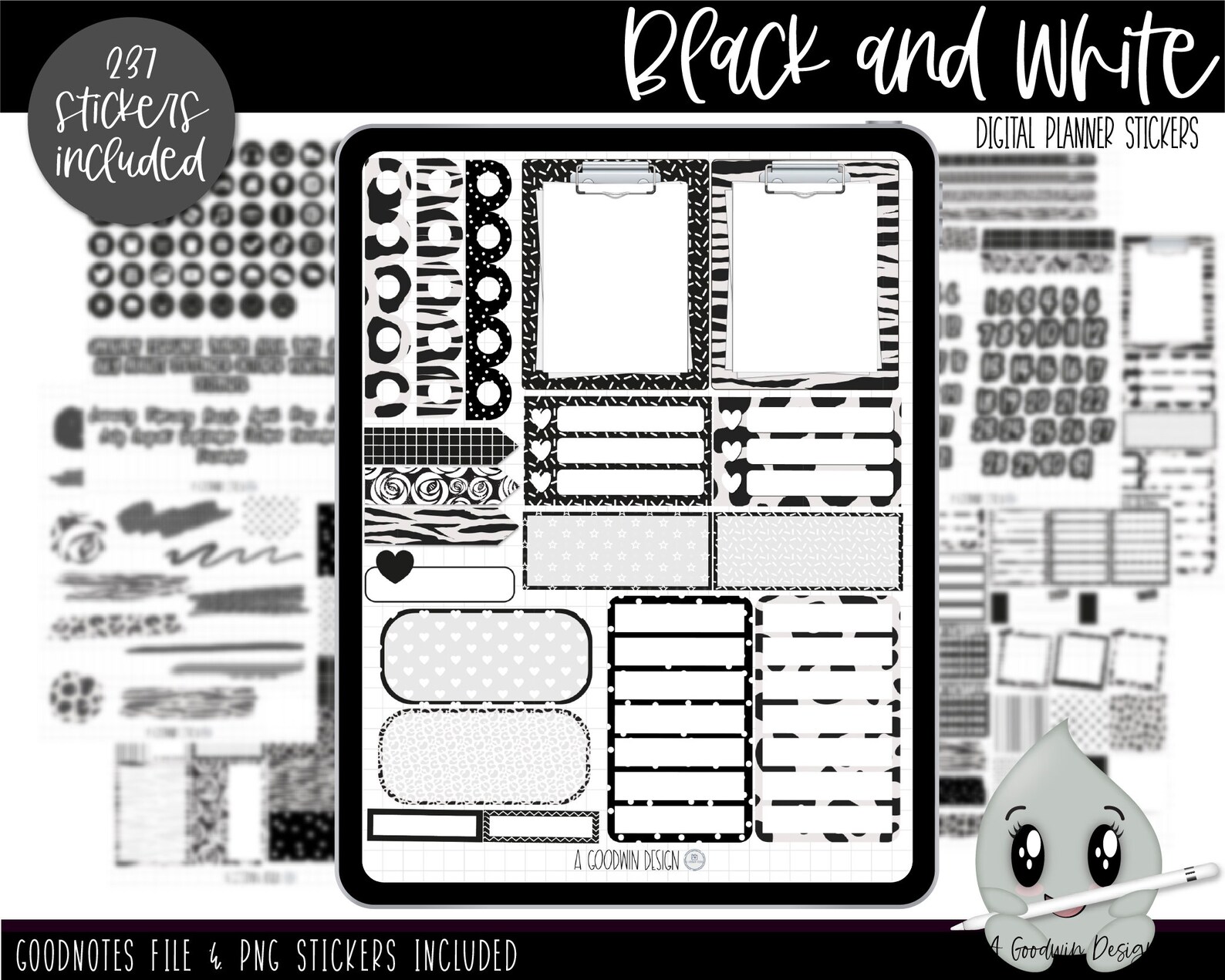 Black and White Planner Stickers Decorative Sticker Set Etsy