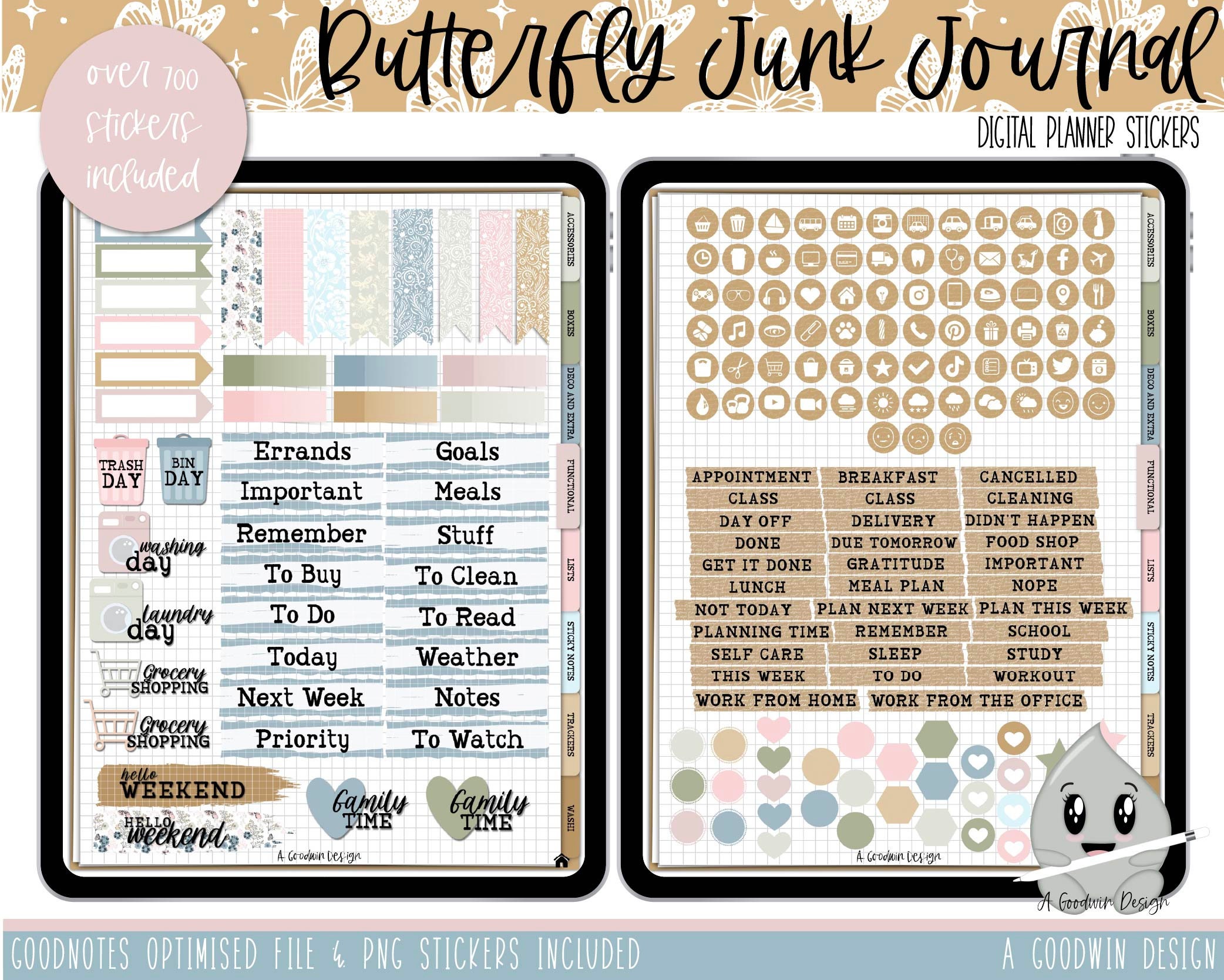 Butterfly Junk Journal Digital Planner Stickers | Goodnotes Planner ...
