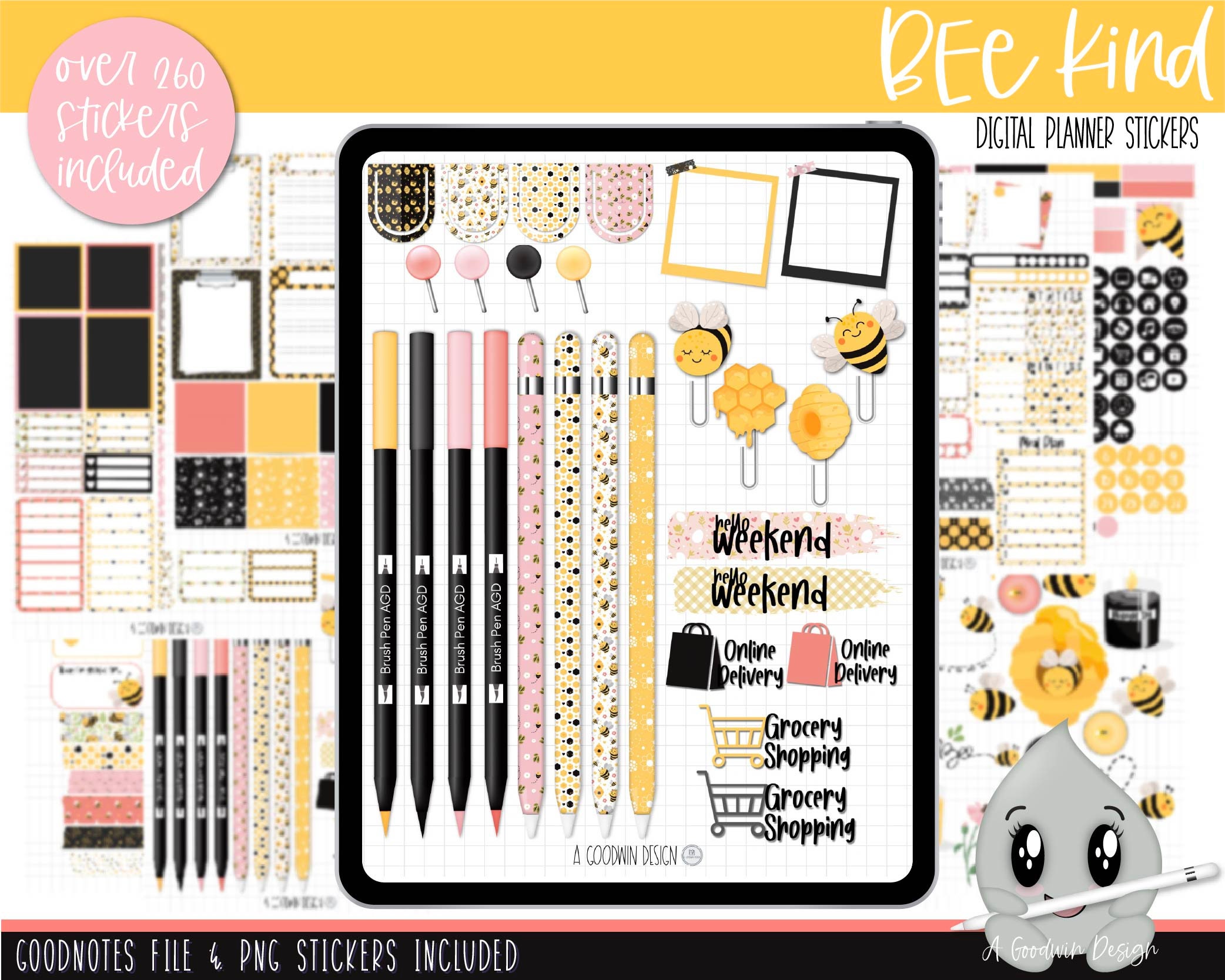Bee Kind Digital Planner Stickers | Decorative Sticker Set | Goodnotes  Stickers | Digital Planner Stickers | PNG Stickers - Etsy Israel