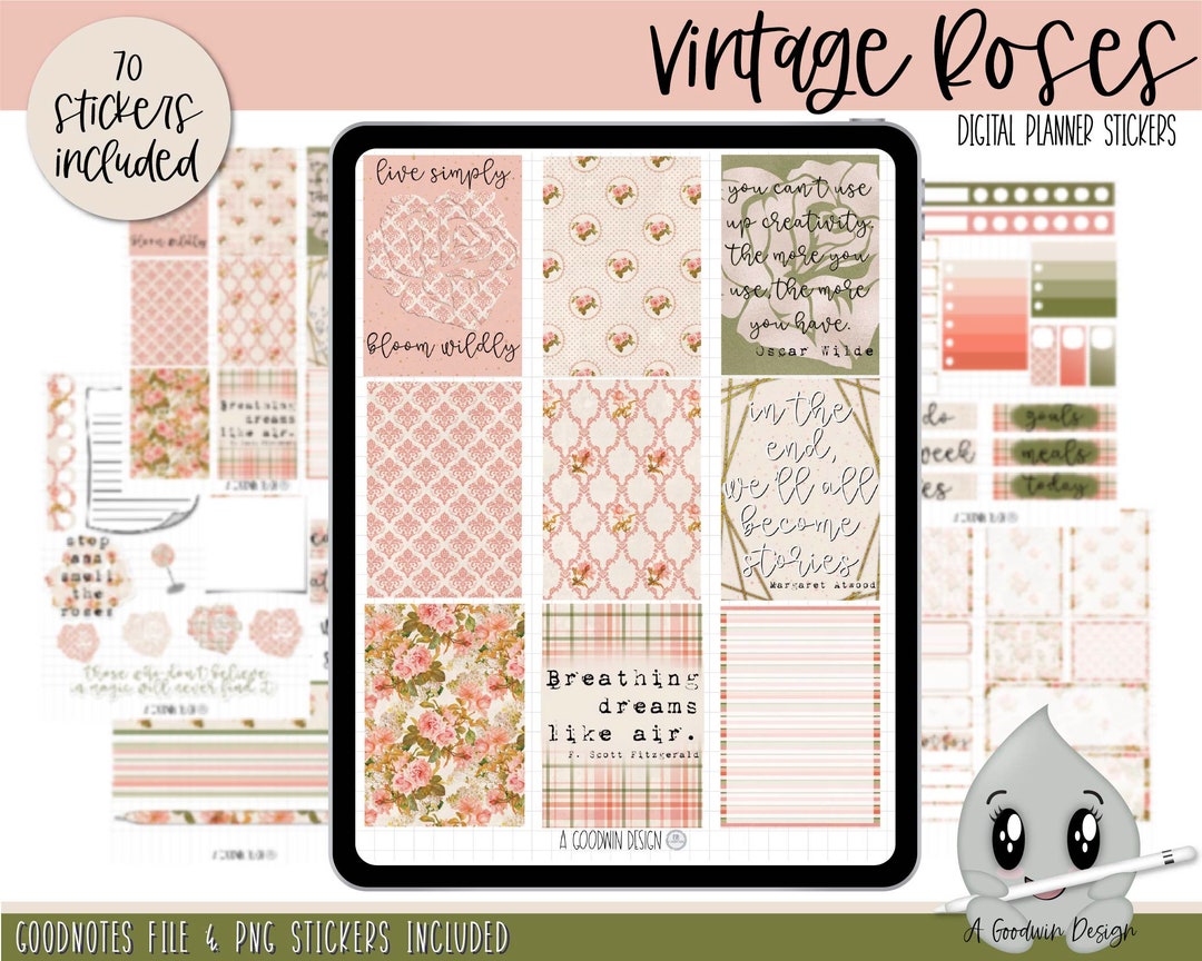 Vintage Roses Weekly Digital Planner Stickers | Goodnotes Planner ...