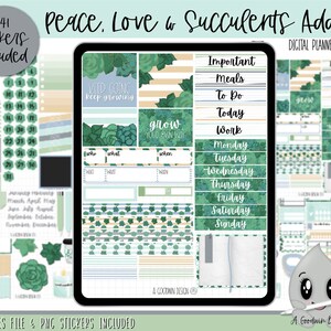 Peace, Love & Succulents Add On Digital Planner Stickers | Decorative Sticker | Goodnotes Stickers | Digital Planner Stickers | PNG Stickers