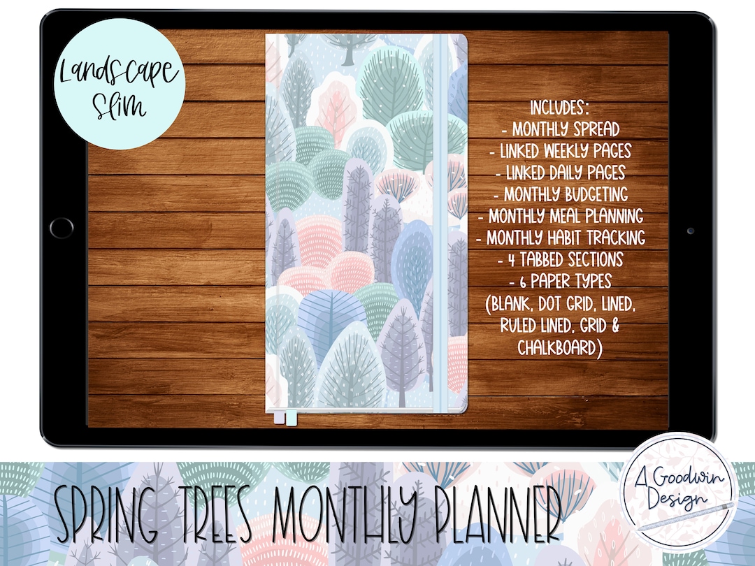 Spring Notebook Planner Spring Trees Monthly Slim Planner for Goodnotes | iPad Planner ...