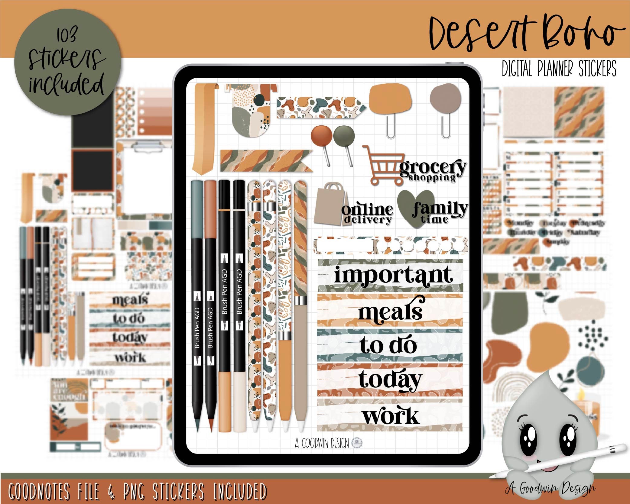 Desert Boho Digital Planner Stickers | Decorative Sticker Set ...