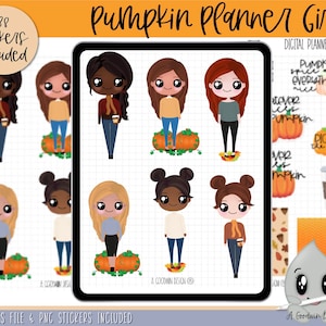 Pumpkin Planner Girls Digital Planner Stickers | Goodnotes Planner Stickers | iPad Planning Stickers | Weekly Sticker Kit