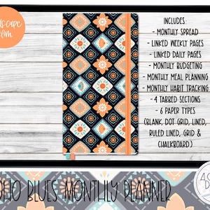 Boho Blues Monthly Slim Planner for Goodnotes | IPad Planner | Goodnotes Planner | Landscape Planner | Notebook Planner |