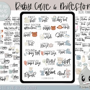 Cuidado del bebé & Hitos Pegatinas digitales funcionales l Pegatinas del planificador / Pegatinas Goodnotes / Pegatinas del planificador digital / Pegatinas PNG