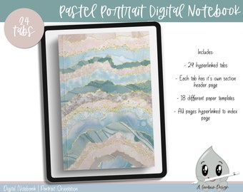 Pastel Portrait Digital Notebook | 24 Tabbed Notebook | Portrait Notebook | Digital Notebook | Digital Planning