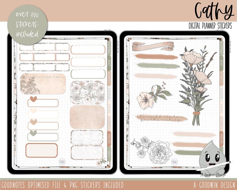 Cathy Vintage Weekly Digital Planner Stickers Goodnotes Planner Stickers iPad Planning Weekly Sticker Set Digital Sticker Set image 3