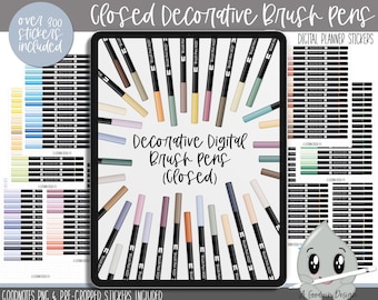 Multicolour Closed Brush Pen Digital Planner Stickers | Goodnotes Planner Stickers | iPad Planning Stickers | Digital Stylus