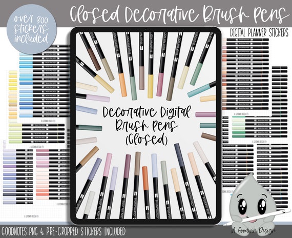 Multicolour Closed Brush Pen Digital Planner Stickers | Goodnotes Planner Stickers | iPad Planning Stickers | Digital Stylus