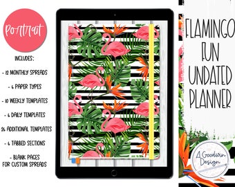 Flamingo Fun Undated Digital Portrait Planner for Goodnotes | IPad Planner | Goodnotes Planner | Portrait Planner | Notebook Planner