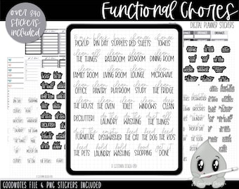 Functional Chores Stickers | Decorative Sticker Set | Goodnotes Stickers | Digital Planner Stickers | PNG Stickers